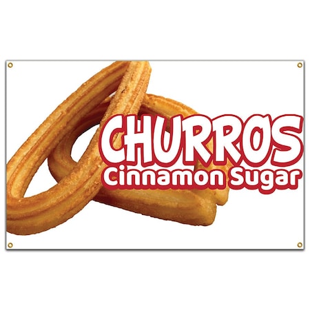 Signmission Churros Cinnamon Sugar Banner Concession Stand Food Truck Single Sided B-120 Churros Cinnamon Sugar19
